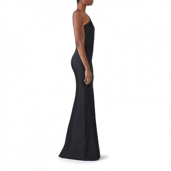 Kaufman Franco / black onyx column one shoulder illusion gown crepe dress 2 - Picture 5 of 8
